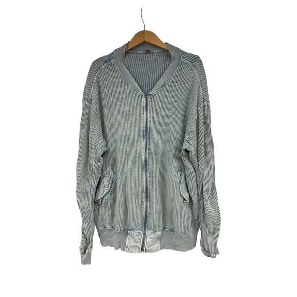 Free People FP One Lupo Bomber Cardi Size Large in Washed Blue Sweatshirt - Picture 1 of 9